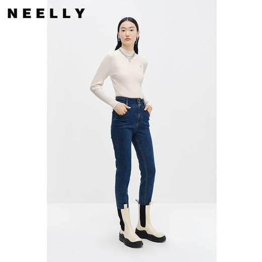NEELLY纳俪商场同款冬季新款三粒扣高腰牛仔裤女修身百搭小脚裤子N22112H01148 商品图0