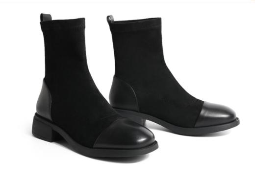 百货世界-森达拼接纺织品/牛皮革女靴 商品图2