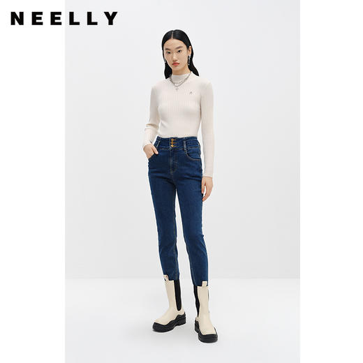 NEELLY纳俪商场同款冬季新款三粒扣高腰牛仔裤女修身百搭小脚裤子N22112H01148 商品图2