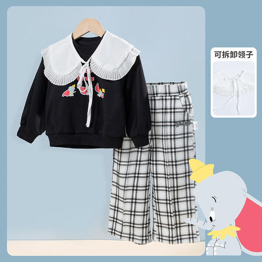 【商城同款】迪士尼童装秋季新品女童时髦甜美卫衣套装可爱儿童格子裤两件套 商品图0