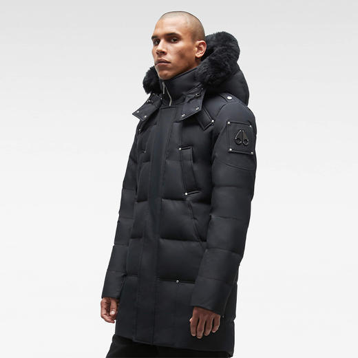 MOOSE KNUCKLES 男士金属驼鹿指关节徽标绗缝连帽羽绒服 黑色 M32MP221 291 商品图0