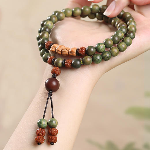 【衫青】六鑫珠宝 复古百香籽绿檀双拼手持双圈手串 商品图1