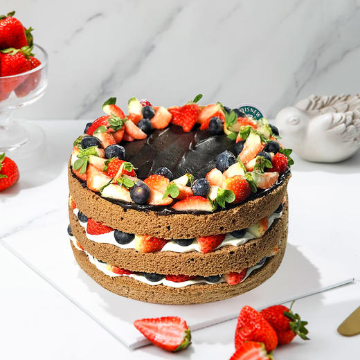 【巧克力奶酪裸蛋糕】醇厚的巧克力蛋糕被鲜嫩水果包裹着 商品图0