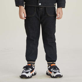谜底童装22冬季新款洗水工艺牛仔裤大口袋简洁黑色长裤B1DKK0604