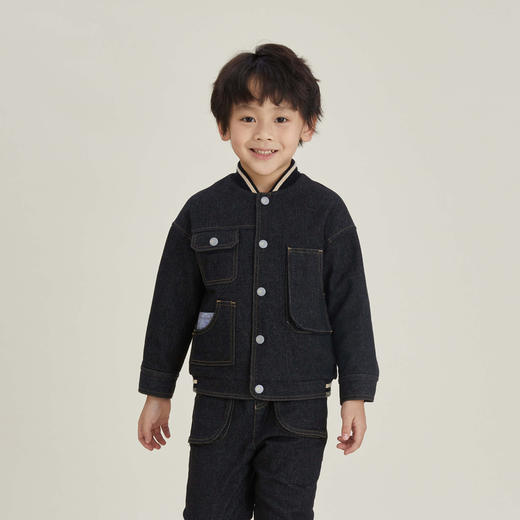 谜底童装22冬季新款简约食梦兽休闲百搭中款牛仔外套男B1DKW0603 商品图0