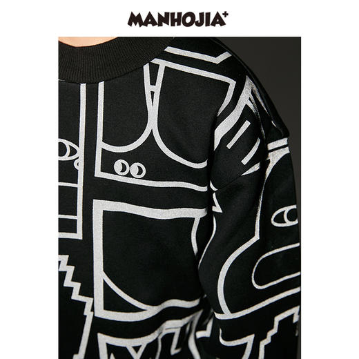 马拉丁潮牌漫画家儿童卫衣冬2021新品3M反光印花宽边罗纹套头卫衣 商品图3