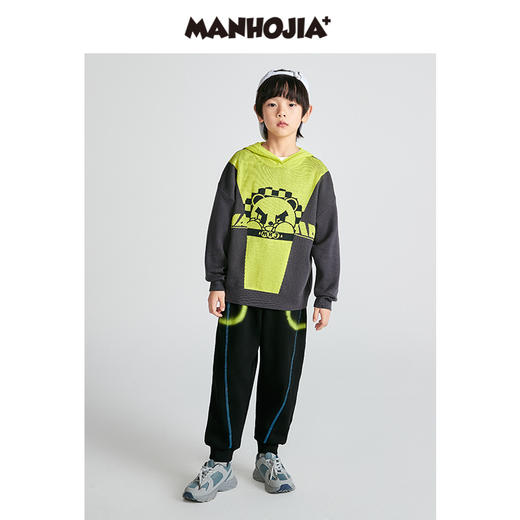 马拉丁潮牌漫画家儿童毛衣冬新品拼接撞色提花连帽毛衣保暖 商品图1