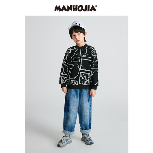 马拉丁潮牌漫画家儿童卫衣冬2021新品3M反光印花宽边罗纹套头卫衣 商品图1