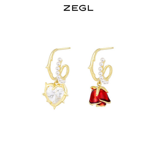 ZEGL黑色玫瑰花耳环女小众设计感高级耳钉925银针复古赫本风耳饰 商品图3