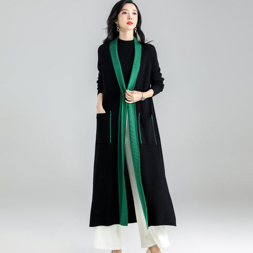 SM VZ58590含羊毛针织衫撞色外搭宽松休闲韩版过膝外套 商品图2