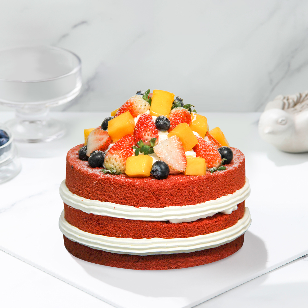 【草莓红丝绒】充满了圣诞气氛的草莓水果蛋糕