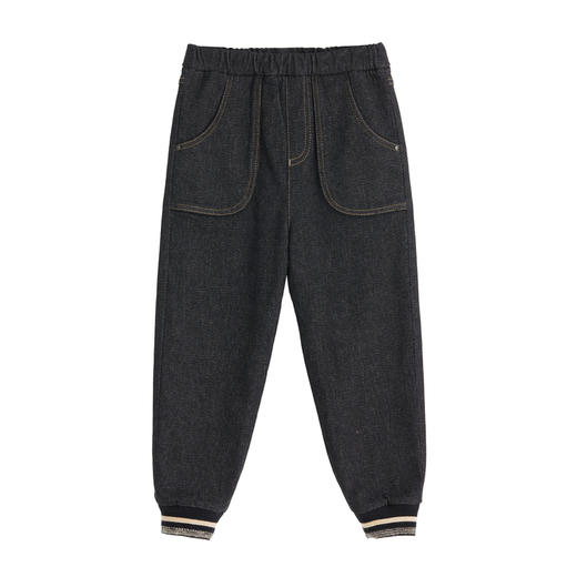 谜底童装22冬季新款洗水工艺牛仔裤大口袋简洁黑色长裤B1DKK0604 商品图4