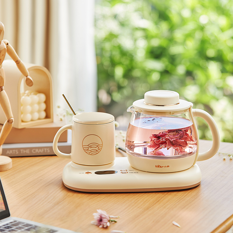 【小程序】小熊养生壶 YSH-D08D3 米黄色 壶盖+玻璃壶身+底座+陶瓷杯