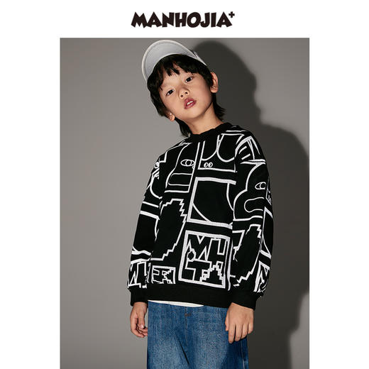 马拉丁潮牌漫画家儿童卫衣冬2021新品3M反光印花宽边罗纹套头卫衣 商品图2