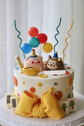 可爱猪可爱猴（麻将蝴蝶结）