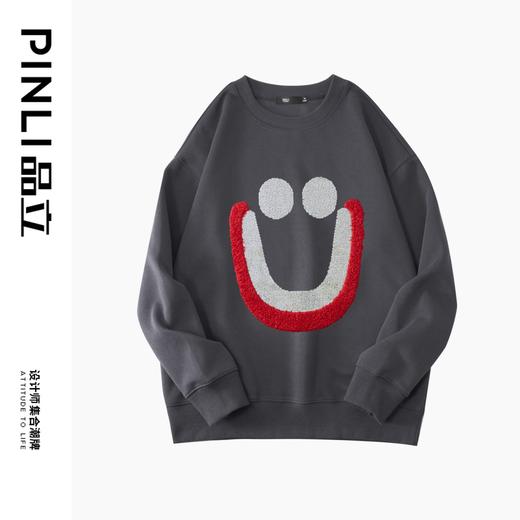 PINLI品立秋季新款男士圆领烫钻笑脸休闲套头卫衣BG223309036 商品图2