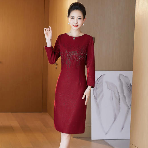 JC-6306婚礼礼服重工钉珠修身加厚毛呢连衣裙婆婆婚宴高贵洋气裙子 商品图0