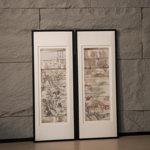 清 木板彩绘山水人物画板（一对） 商品图4