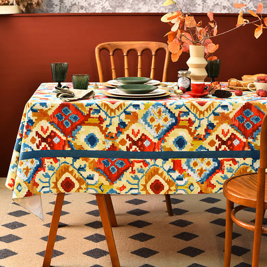 维米尔的阳光系列长方形桌布节日氛围棉质桌布 商品图0