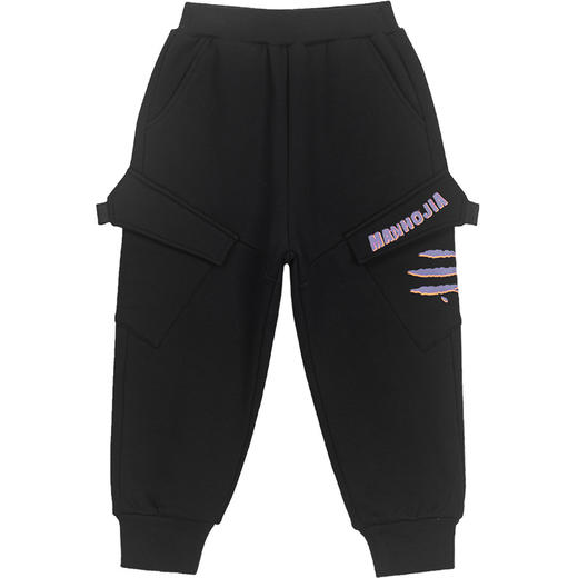 马拉丁潮牌漫画家童装裤子冬季新品立体斜向大口袋抓痕印花工装裤 商品图4