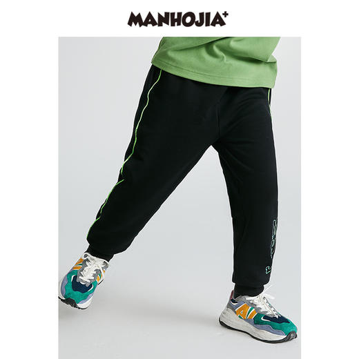 马拉丁潮牌漫画家童装儿童裤子冬侧边荧光撞色嵌条针织不倒绒卫裤 商品图2