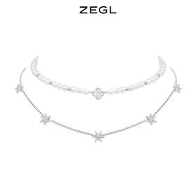 ZEGL设计师巴洛克人造珍珠叠戴项链女生轻奢小众高级感雪花锁骨链