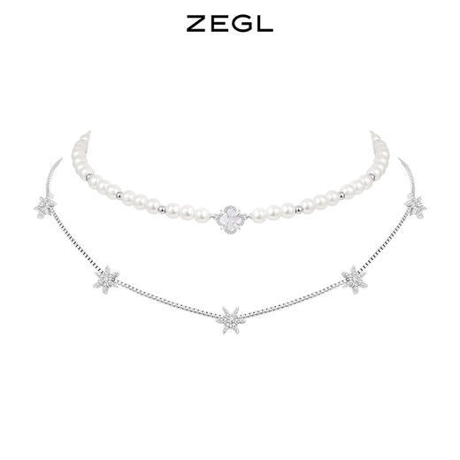 ZEGL设计师巴洛克人造珍珠叠戴项链女生轻奢小众高级感雪花锁骨链 商品图0
