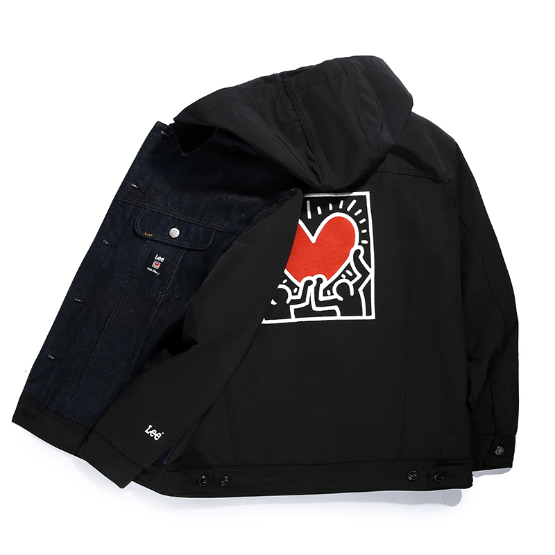 【仅剩S码】lee男装联名男士春季新品黑色刺绣连帽可拆棉外套薄L43891CSVK11