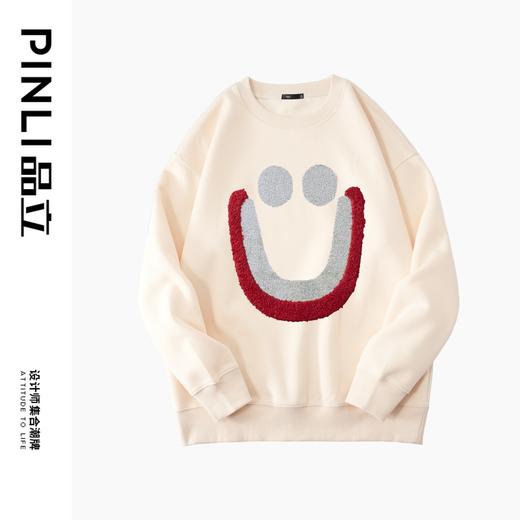 PINLI品立秋季新款男士圆领烫钻笑脸休闲套头卫衣BG223309036 商品图5
