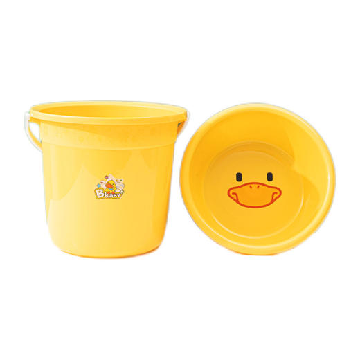 「洗脸盆、水桶两件套」黄鸭款塑料水桶洗衣脸盆套装 居家日用清洁工具带盖手提储水盆桶加厚大容量宿舍洗衣桶 商品图4