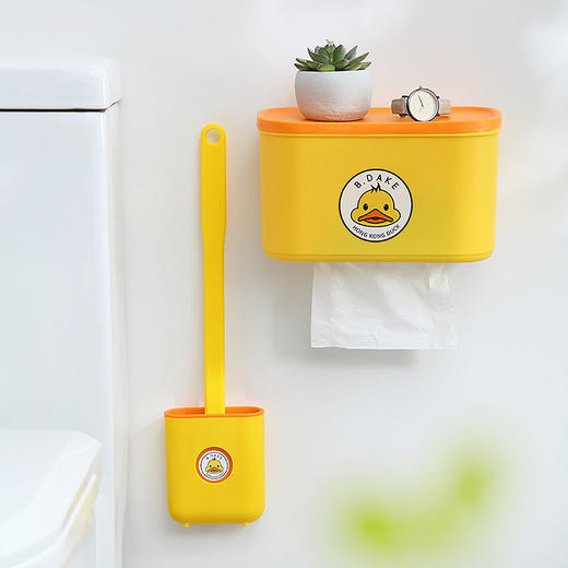 「大小两款可选」壁挂卫生间免打孔塑料卡通抽纸盒 黄鸭款纸巾盒 居家日用卫生间防水纸巾架 商品图3
