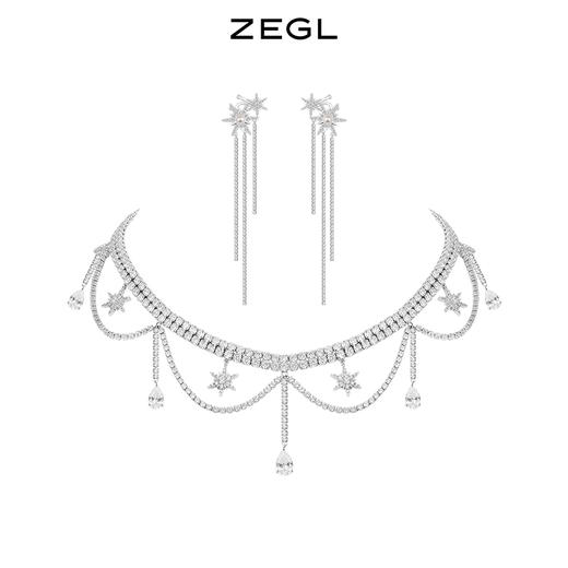 ZEGL设计师项链女轻奢小众耳环小众设计感耳骨夹耳饰锁骨颈链套装 商品图0