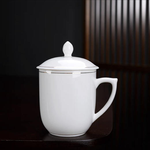 白瓷羊脂玉马克办公室个人专用杯带盖男女大号描金喝茶水杯 商品图1