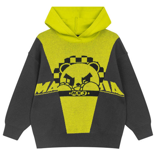 马拉丁潮牌漫画家儿童毛衣冬新品拼接撞色提花连帽毛衣保暖 商品图4