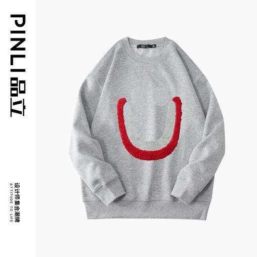 PINLI品立秋季新款男士圆领烫钻笑脸休闲套头卫衣BG223309036 商品图6