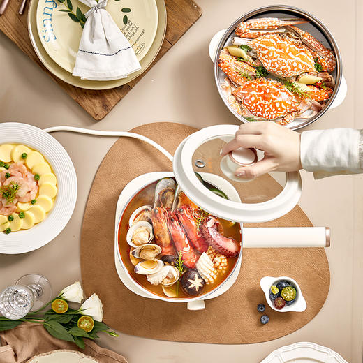 【小程序】小熊电煮锅多功能锅 学生宿舍电火锅蒸煮煎炒锅泡面锅 配蒸笼 430蒸笼 米黄色 DHG-D25D1 商品图3