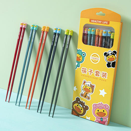 「礼盒五双装」黄鸭款合金筷子礼盒 筷子套装家用防滑防霉家庭筷子餐具套装餐饮用具 商品图0