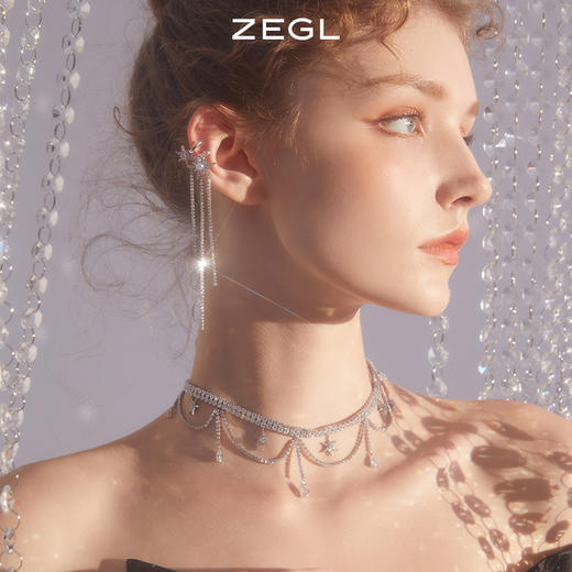 ZEGL设计师项链女轻奢小众耳环小众设计感耳骨夹耳饰锁骨颈链套装 商品图2