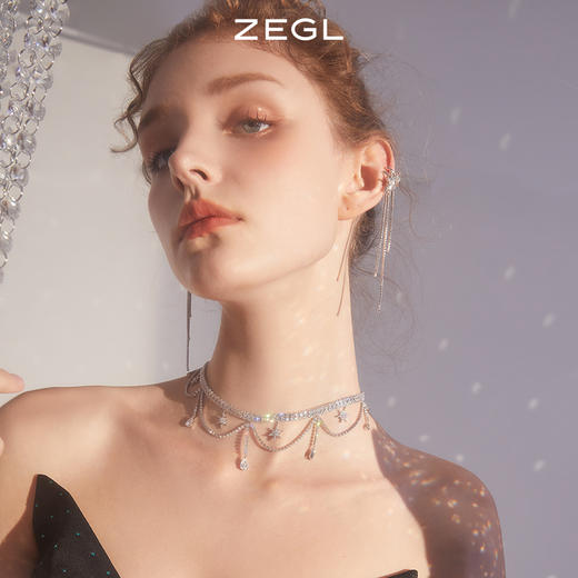 ZEGL设计师项链女轻奢小众耳环小众设计感耳骨夹耳饰锁骨颈链套装 商品图1