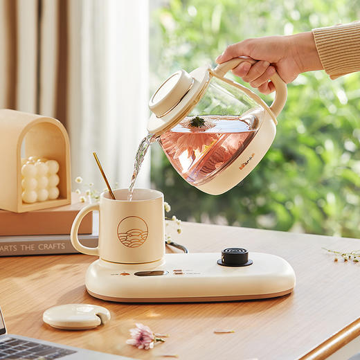 【小程序】小熊养生壶 YSH-D08D3 米黄色 壶盖+玻璃壶身+底座+陶瓷杯 商品图1