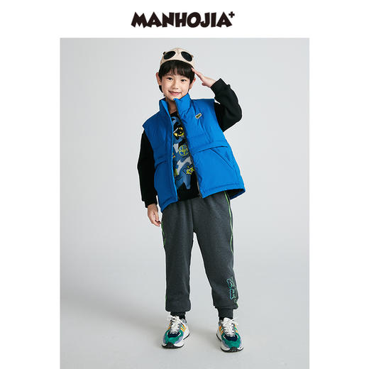 马拉丁潮牌漫画家童装儿童裤子冬侧边荧光撞色嵌条针织不倒绒卫裤 商品图1