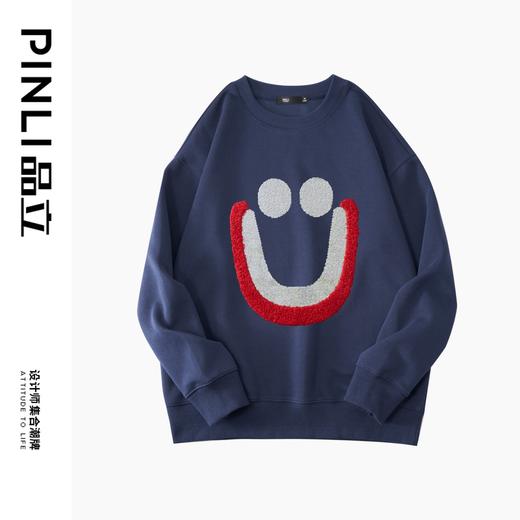 PINLI品立秋季新款男士圆领烫钻笑脸休闲套头卫衣BG223309036 商品图8