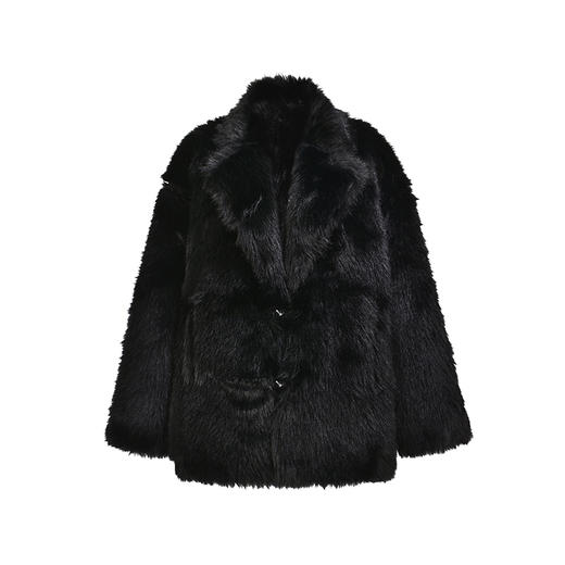   NUTH“移调曲”｜黑色皮草大衣中长款宽松皮毛一体外套 商品图5