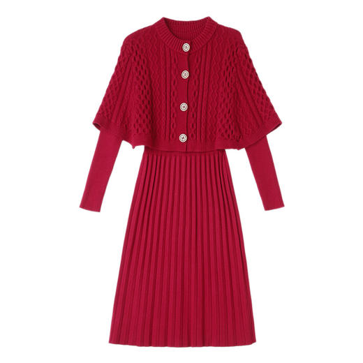 小个子针织连衣裙，法式气质毛衣裙披肩两件套装HR-WY23239 商品图4