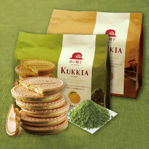 日本红帽子夹心饼干系列93.6g 牛奶巧克力/抹茶巧克力 12枚法式薄饼酥脆 052477/052478 商品图0