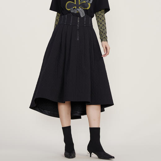 谜底2022冬季新款半身裙女复古裥棉A型高腰半裙中长裙224MB1673 商品图0