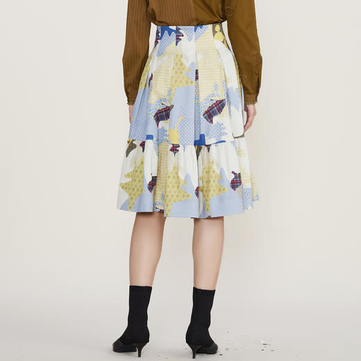 谜底2022冬季新款半身裙女复古印花天丝棉中长款大摆裙224MB1717 商品图2