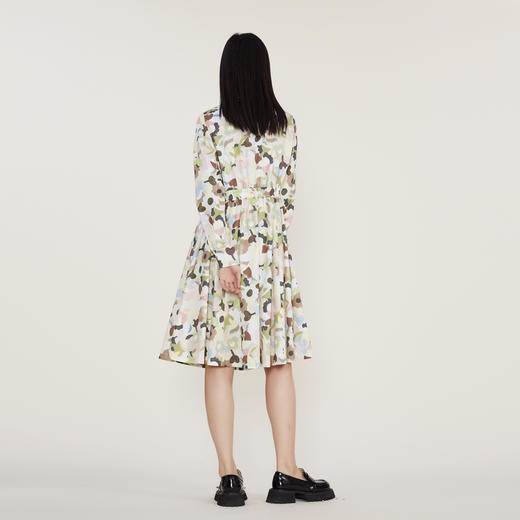 谜底2022冬季新款复古X型印花连衣裙时尚感领结设计长裙224ML1696 商品图2