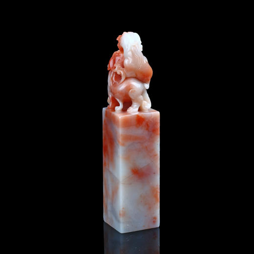 孤品013384:老挝石桃花冻双螭钮大方章3.3*3.3*15.0cm 商品图2