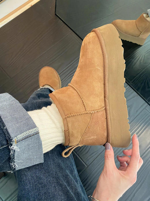 【女款】河南桑坡周冬雨mini厚底1.5cm/3cm /5cm羊皮毛一体雪地靴 商品图4